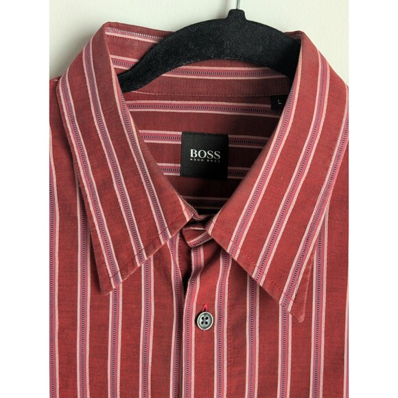 Hugo Boss Casual Button Down Shirt Men's Large Long Sleeve Red Made In Italy - Picture 1 of 16